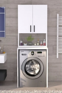 Üst Dolaplı Çok Amaçlı Çamaşır Makinesi Banyo Dolabı Beyaz